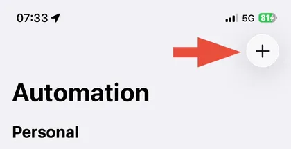 Automation screen with an arrow pointing at the plus button